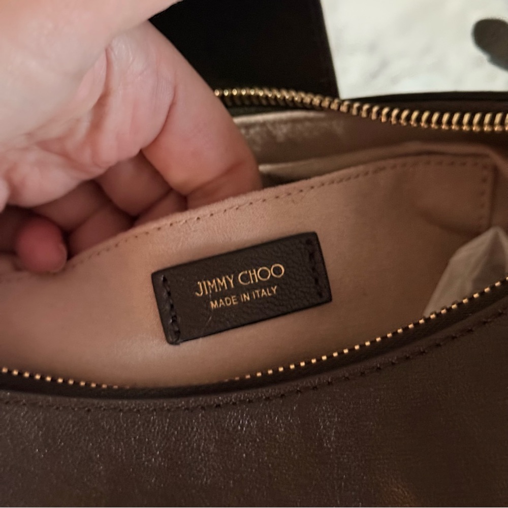 Jimmy Choo Bar Hobo Small Chocolate Biker Leather Shoulder Bag - Picture 8 of 9